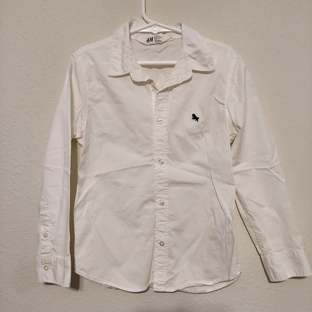 HM Kids White Long Sleeve Button Down‎ Dress Shirt Size 6x Embroidered Logo